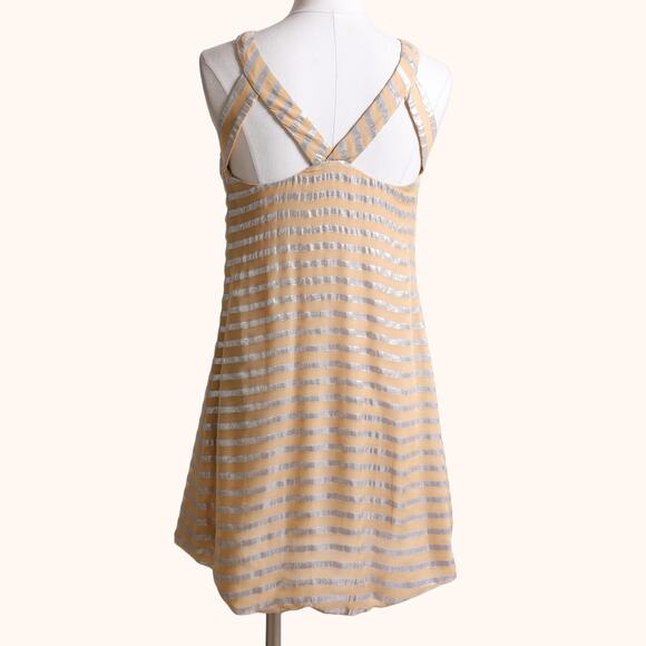 YIGAL AZROUËL Beige and Metallic Silver Striped Sleeveless Silk Dress - Picture 7 of 8